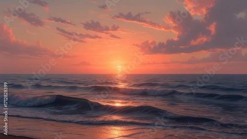 Sunrise over ocean waves