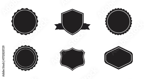 Collection of various black badge and label designs for branding