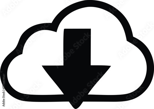 Download cloud icon symbol representing data transfer save files to cloud storage service for digital content and information
