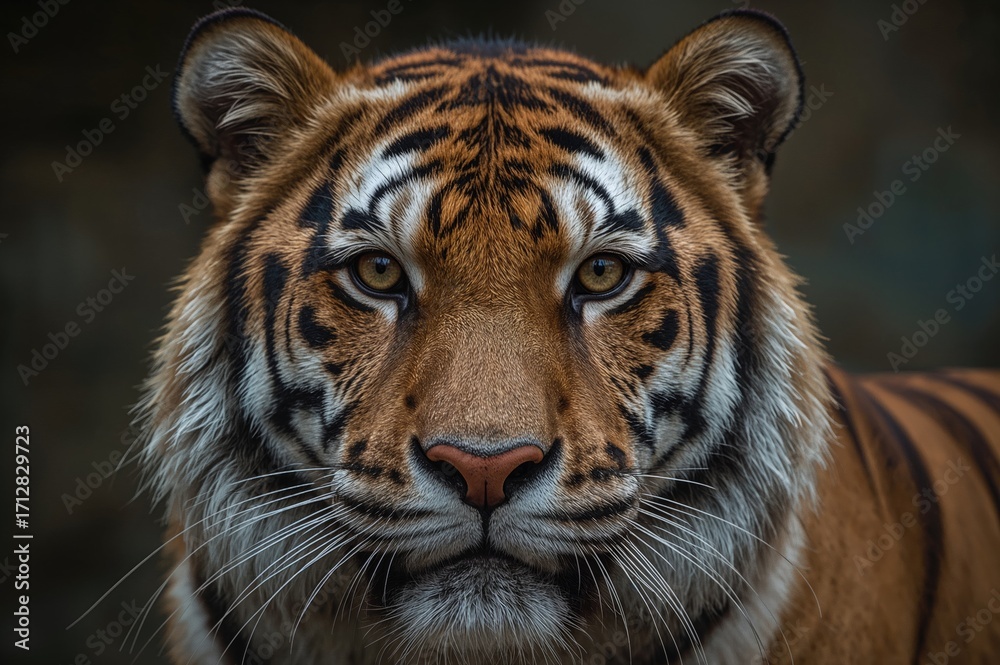 Obraz premium Close-up portrait of a rare tiger subspecies native to an Indonesian island.