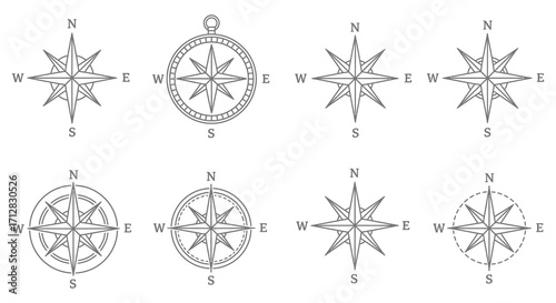 Collection of detailed compass roses and navigational directional indicators