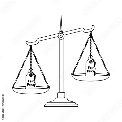 Imbalance of Fair Price Uneven Scales with Price Tags Concept Illustration.