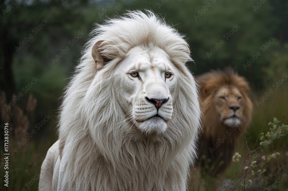 Fototapeta premium Geometric White Lion Face, Mature Lion Portrait