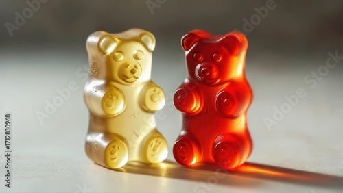 Two gummy bears, yellow and red