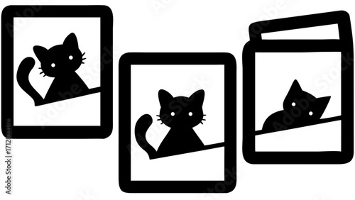 Playful black cats peek from frames, adding charm to any design project.