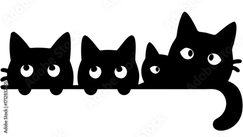 Playful black kittens peek over edge, curious eyes capture attention, perfect for cute designs