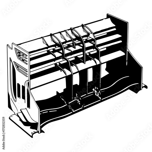 Detailed Black and White Illustration of Formula One Car Rear Wing.