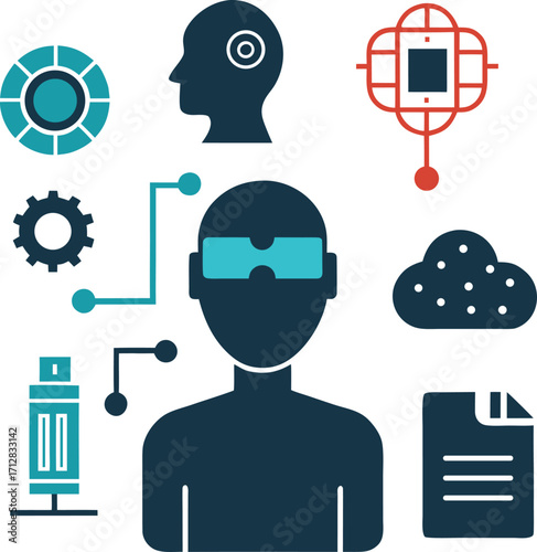 Virtual reality technology and futuristic digital concepts silhouette isolated on white background isolated on transparent background