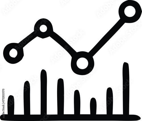 Simple hand drawn data analysis chart with growing trend line and bar graph representing business growth statistics