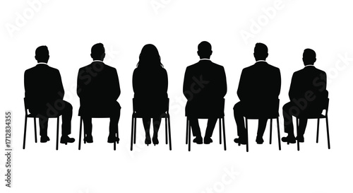A row of silhouetted figures seated in chairs facing forward