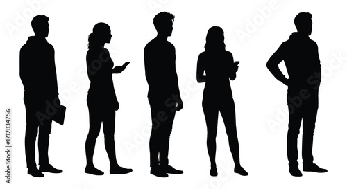 A group of five people standing in silhouette facing forward
