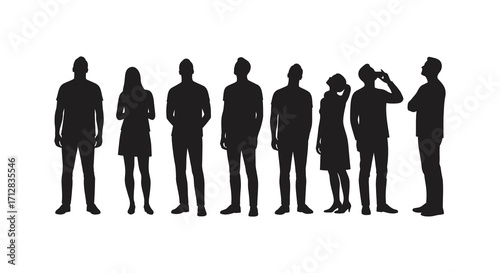 A group of people shown in silhouette standing and looking forward