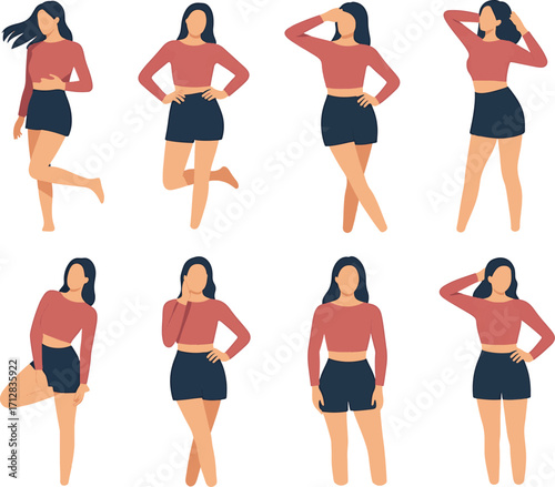 Woman in Casual Outfit – Standing Poses, Fashion, Lifestyle, and Confidence Vector Collection