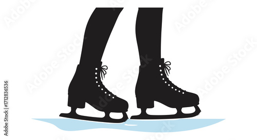 Ice skates gliding on a light blue surface a striking silhouette