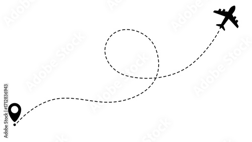 Airplane line path routes. Travel vector icon. Travel from start point and dotted line tracing. Plane routes flight air dotted isolated illustration.