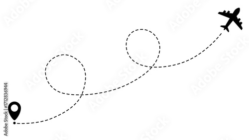 Airplane line path routes. Travel vector icon. Travel from start point and dotted line tracing. Plane routes flight air dotted isolated illustration.