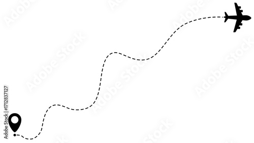 Airplane line path routes. Travel vector icon. Travel from start point and dotted line tracing. Plane routes flight air dotted isolated illustration.