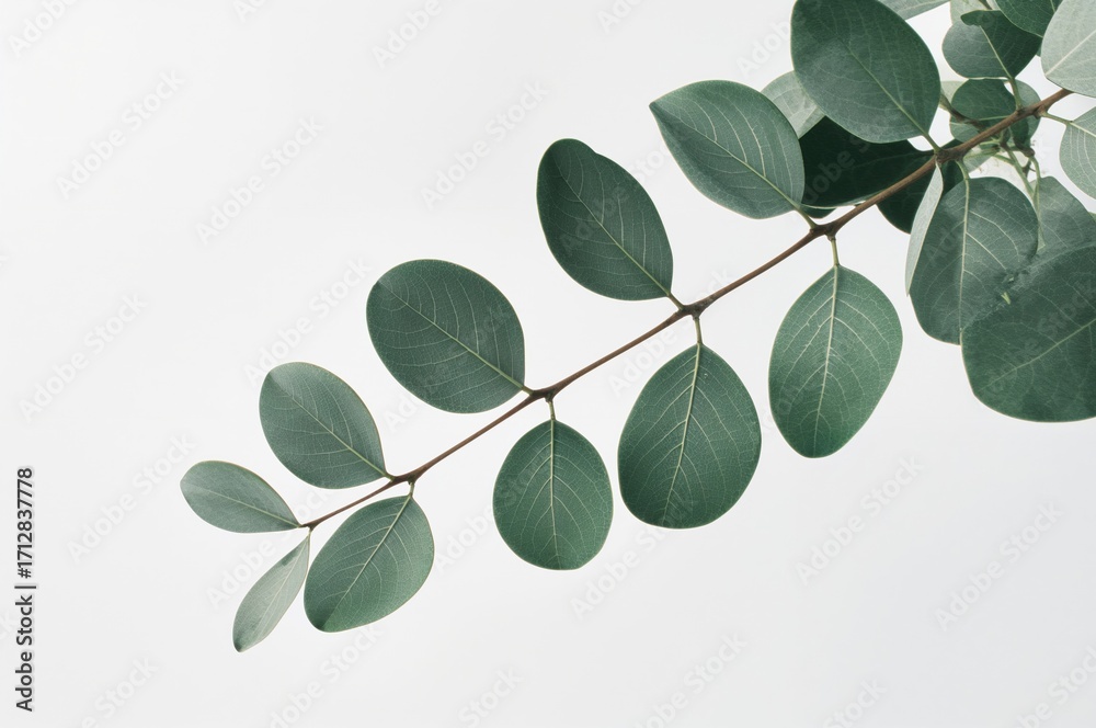 Fototapeta premium Studio shot of green eucalyptus foliage on a white backdrop