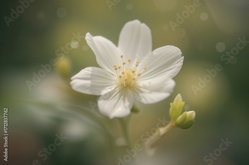 Close-up shot of a tiny white bloom in nature