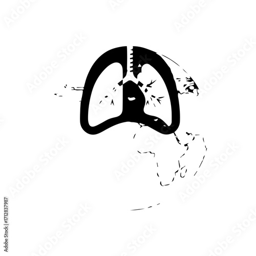 Black and White Stylized Human Lung Anatomy Illustration with Detailed Veins.