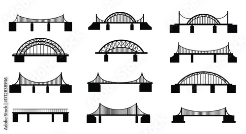 Illustrative collection of various bridge designs and architectural structures