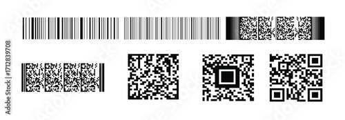 QR code scan icons Set, QR code black icon set isolated on transparent background. Digital bar codes scanning qr code sign for smartphone, payment, mobile app. Flat or line. vector illustration.
