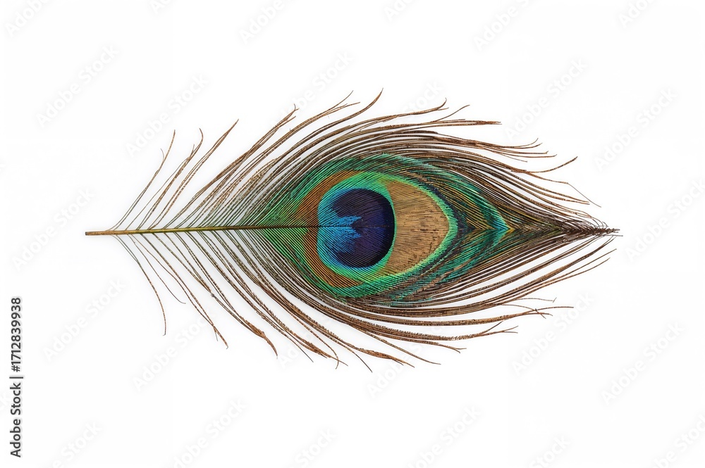 Naklejka premium Natural rainbow hues of a peacock plume