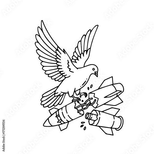 Dove of Peace Soaring Above Broken Missiles Symbolizing Hope.