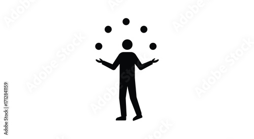 A performer skillfully juggling multiple objects a striking black silhouette