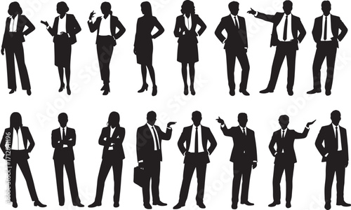 Business People Silhouettes – Professional Figures, Confident Poses, and Corporate Team Vector Collection