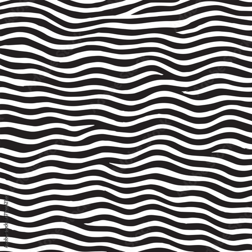Abstract black and white wavy lines creating a mesmerizing optical illusion pattern with a textured grainy appearance