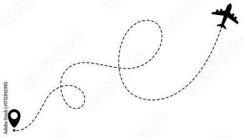 Airplane line path routes. Travel vector icon. Travel from start point and dotted line tracing. Plane routes flight air dotted isolated illustration.