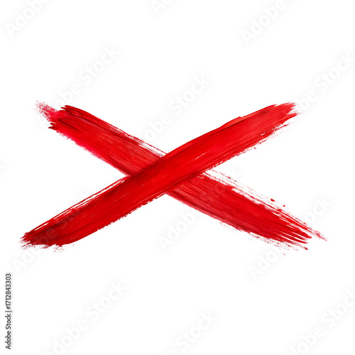 Red x mark painted brush stroke symbol isolated on transparent background