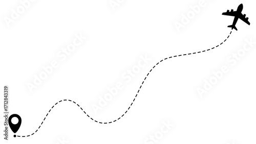 Airplane line path routes. Travel vector icon. Travel from start point and dotted line tracing. Plane routes flight air dotted isolated illustration.