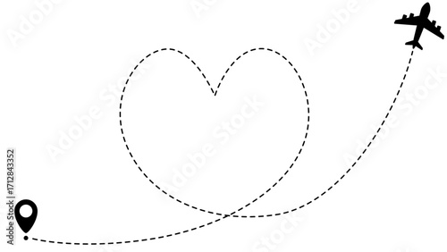 Airplane line path routes. Travel vector icon. Travel from start point and dotted line tracing. Plane routes flight air dotted isolated illustration.