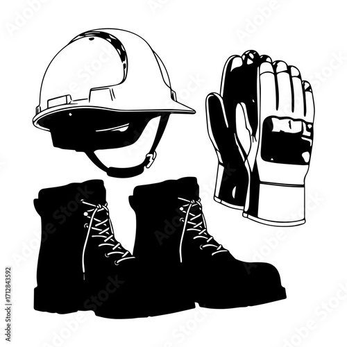Construction Worker Wearing Helmet and Safety Gloves in Work Environment.