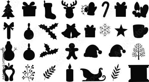 Collection of hand drawn christmas icons and symbols isolated on white background