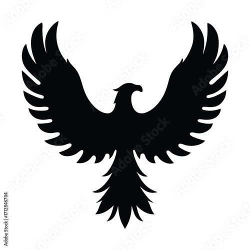 Phoenix bird vector illustration, mythical creature clip art, firebird drawing, phoenix silhouette art