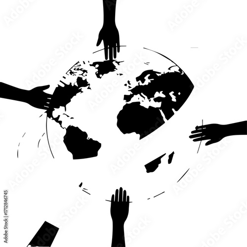 Global Unity and Collaboration Concept with Multiple Hands Surrounding Earth Illustration.