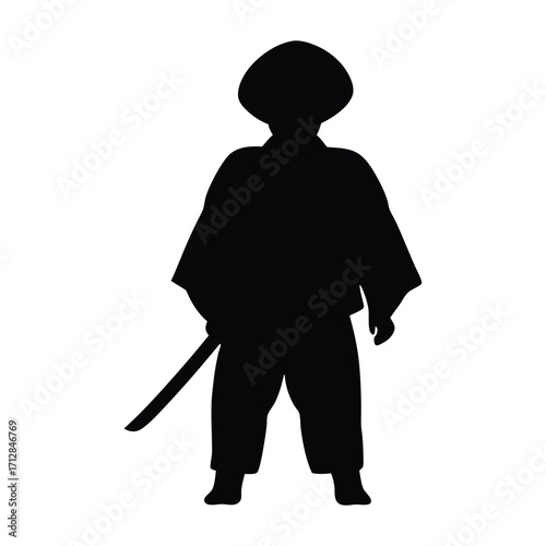 Silhouette of samurai warrior with sword vector illustration japanese martial arts concept art