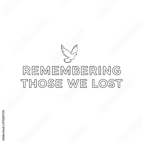 Simple Memorial Text with Flying Dove Symbol Remembering the Lost.
