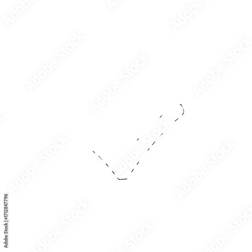 Simple Outlined Checkmark Symbol with Dashed Lines Isolated on White Background.
