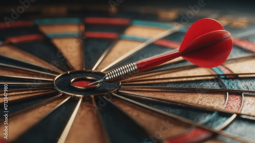 dart hitting the bullseye on a dartboard