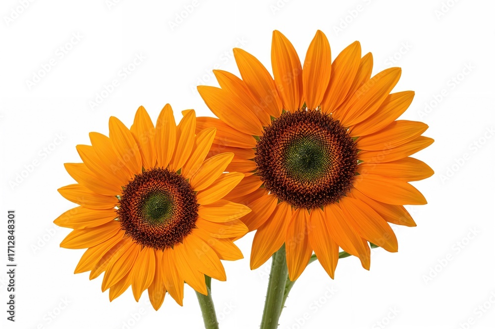 Fototapeta premium Bright orange sunflowers in a duo