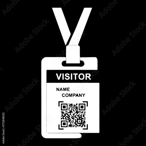 Simple white visitor pass with lanyard QR code and namecompany fields Flat vector illustration.