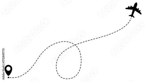 Airplane line path routes. Travel vector icon. Travel from start point and dotted line tracing. Plane routes flight air dotted isolated illustration.
