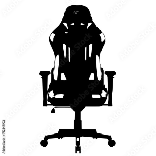 Silhouette of a Modern Ergonomic Gaming Chair with Armrests and Wheels.