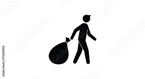 Person carrying a large bag with a distinctive walking pose silhouette