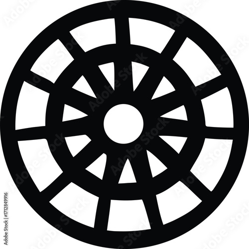 Geometric dharma wheel symbol black silhouette buddhist emblem sacred geometry ancient spiritual icon