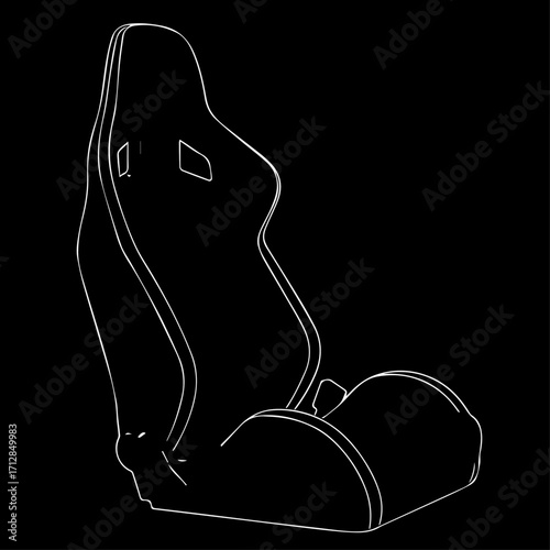 Sleek White Outline of a Racing Car Seat with Detailed Contours.